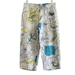 Uniform John Paul Richard White Floral Linen Embellished Crop  Pants Sz 4P
